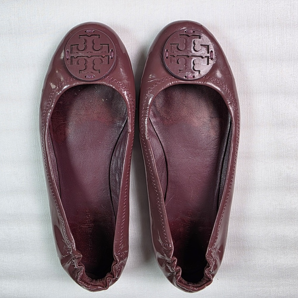TORY BURCH Reva Ballerina Ballet Flats - Mauve Patent Leather - Size 7 M